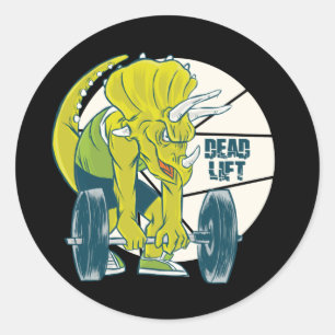 Sticker Rond Soulever de terre dinosaure - Tricératop musculati