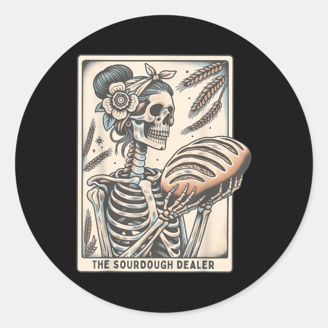 Sticker Rond Sourdough Bread Tarot Card Skeleton Homemaker Baki (Devant)