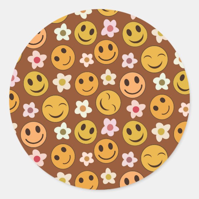 Sticker Rond Souriant Des Visages Joyeux Avec Coeurs (Devant)