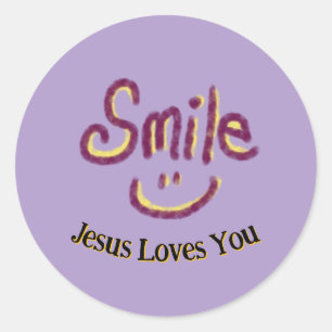 Sticker Rond Sourire Jésus Vous Aime Chrétien 