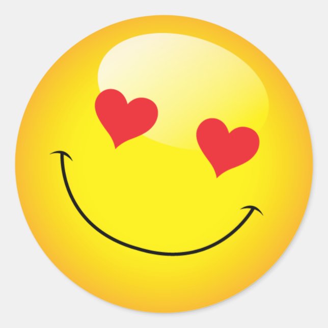 Sticker Rond Sourire mignon Emoji Emoticon Amour Coeur Yeux (Devant)
