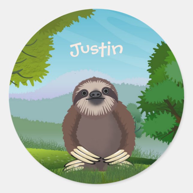 Sticker Rond Sourire mignon Sloth Monogrammed (Devant)