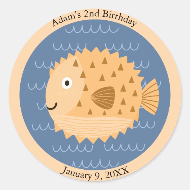 Sticker Rond Sourire Poisson-mouche sous la mer Anniversaire (Devant)