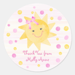 Sticker Rond Sourire soleil rose Yellow Dots Merci fille