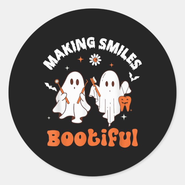Sticker Rond Sourires Botiful Ghost Dentist Dent Halloween Dent (Devant)