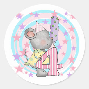 Sticker Rond Souris 4e anniversaire T-shirts et cadeaux