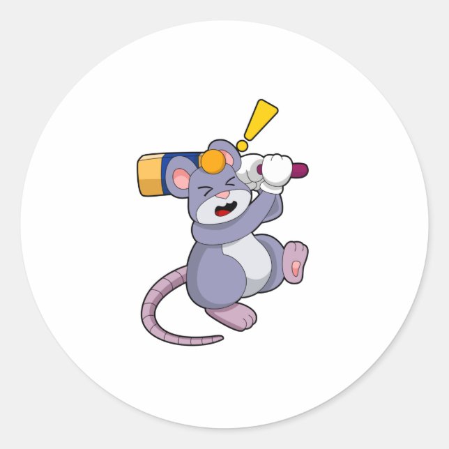 Sticker Rond Souris au cricket avec chauve-souris de cricket (Devant)