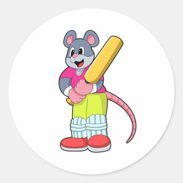 Sticker Rond Souris au cricket avec chauve-souris de cricket (Devant)