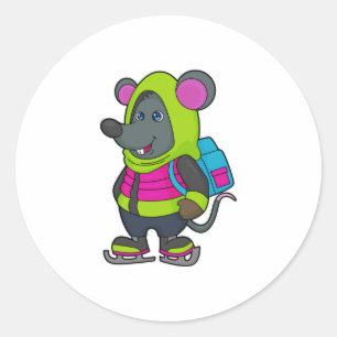 Sticker Rond Souris au patinage sur glace avec patins sur glace