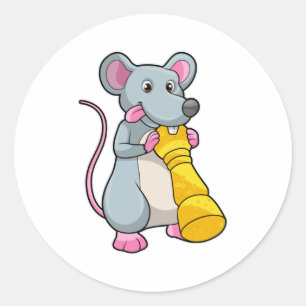 Sticker Rond Souris aux échecs avec pièce d'échecs Pawn