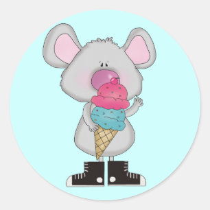 Sticker Rond Souris avec tee-shirts et cadeaux de crème glacée