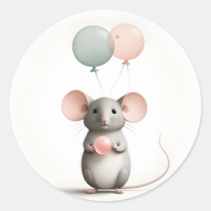 Sticker Rond Souris Boho minimaliste avec Balloons Cadeaux