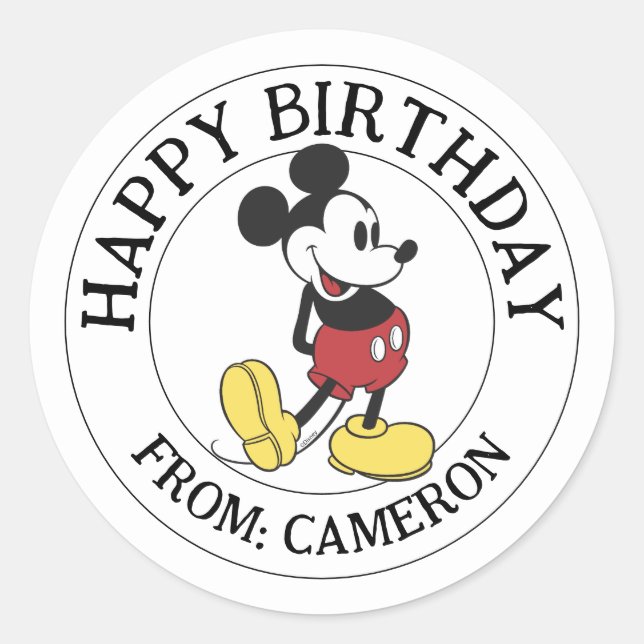 Sticker Rond Souris classique Mickey | Joyeux anniversaire (Devant)