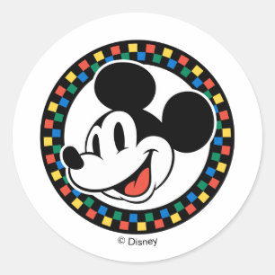Sticker Rond Souris classique Retro Mickey À damiers coloré