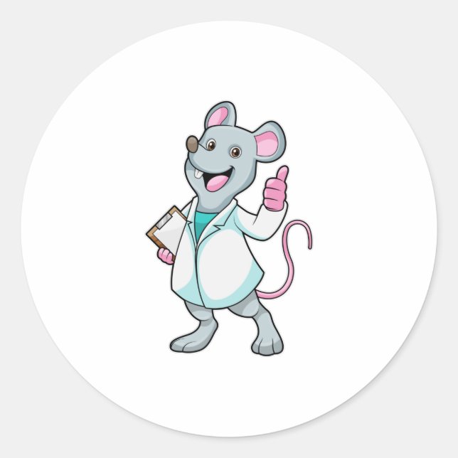 Sticker Rond Souris comme docteur avec manteau de docteur (Devant)