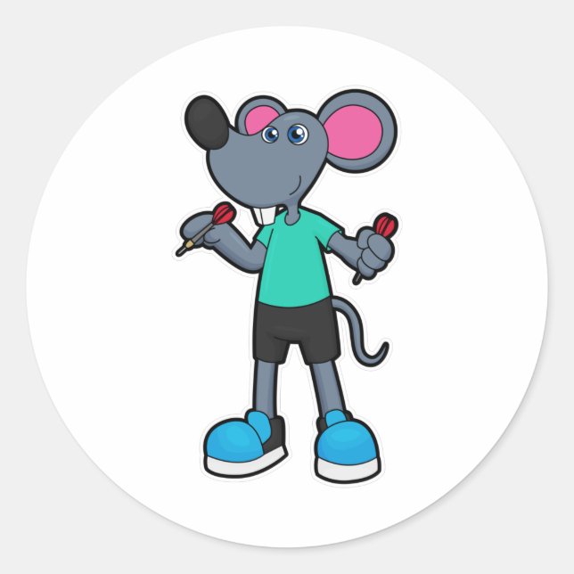 Sticker Rond Souris comme joueur de fléchettes avec fléchettes (Devant)