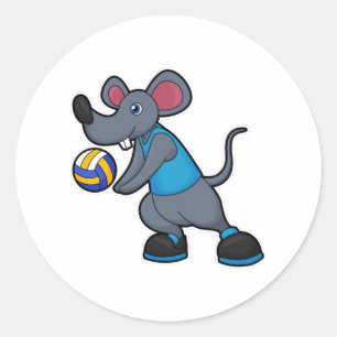 Sticker Rond Souris comme joueur de volleyball avec volleyball