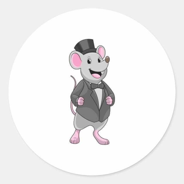 Sticker Rond Souris comme marié avec ruban (Devant)