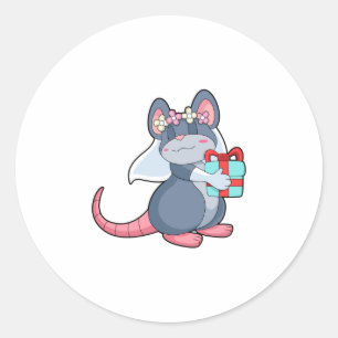 Sticker Rond Souris comme mariée avec voile et cadeau.PNG