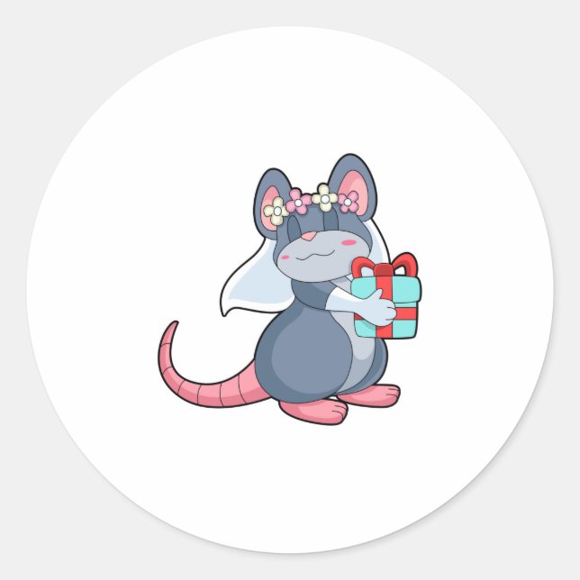 Sticker Rond Souris comme mariée avec Voile & Gift.PNG (Devant)