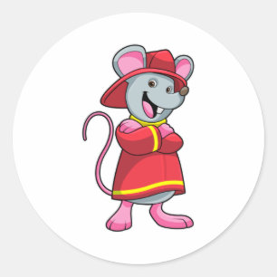Sticker Rond Souris comme pompier avec casque
