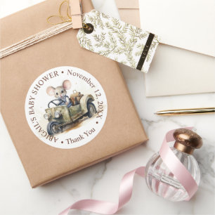 Sticker Rond Souris d'aquarelle mignonne en Baby shower de voit