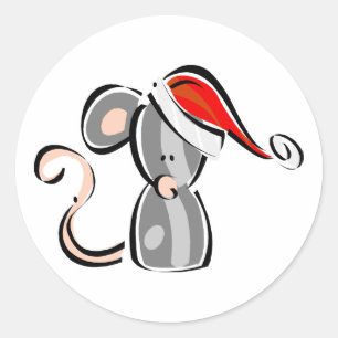 Sticker Rond Souris de Noël