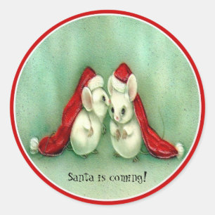 Sticker Rond Souris de Noël avec l'autocollant rouge de