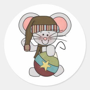 Sticker Rond Souris de Noël avec l'ornement