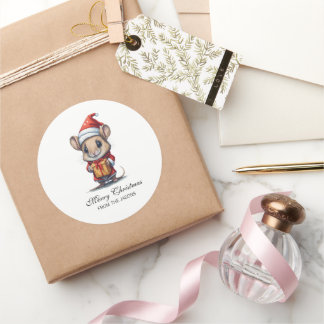 Sticker Rond Souris de Noël personnalisée