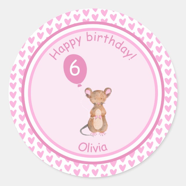 Sticker Rond Souris en bois mignonne - Anniversaire de enfant p (Devant)