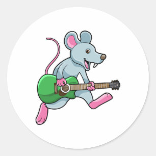 Sticker Rond Souris en musique avec guitare