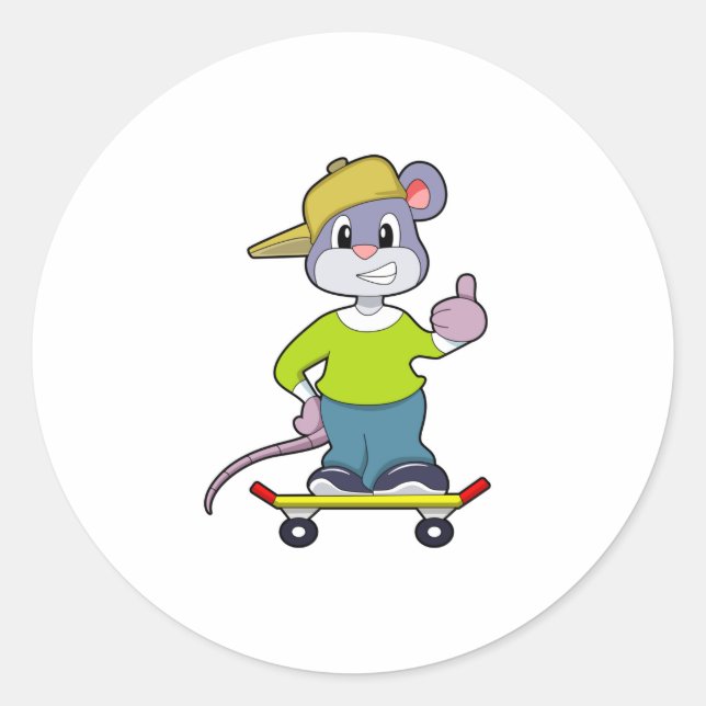 Sticker Rond Souris en skate avec skateboard (Devant)