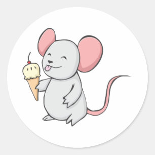 Sticker Rond Souris heureuse mangeant la crème glacée