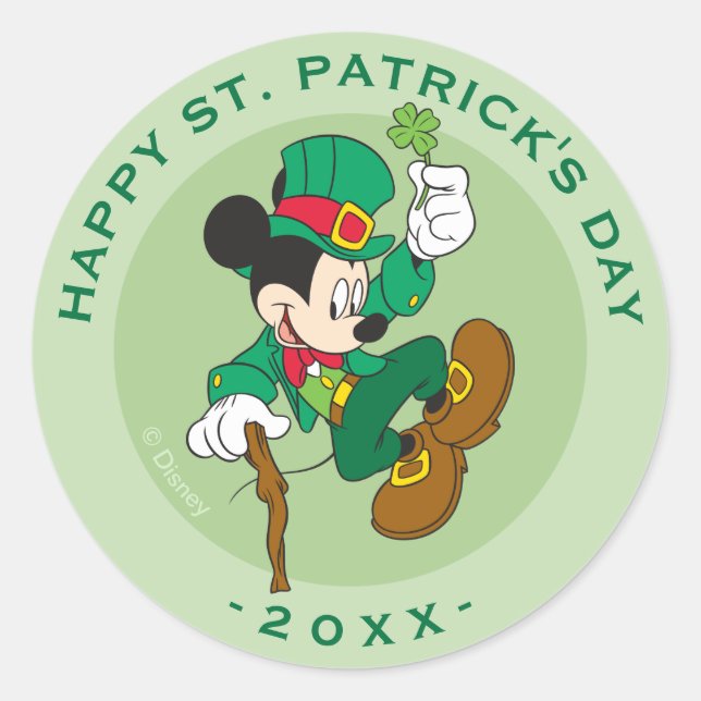 Sticker Rond Souris Leprechaun Mickey | Saint Patrick's Day (Devant)