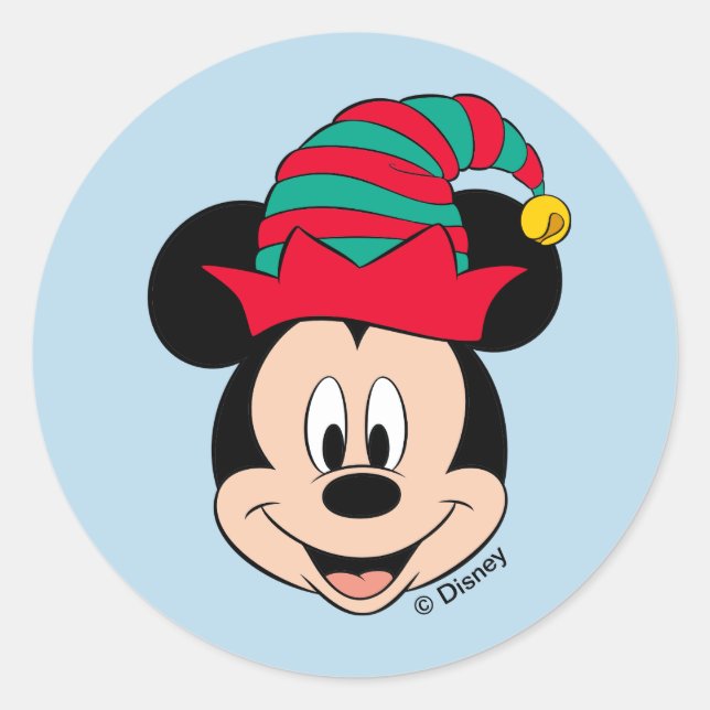Sticker Rond Souris Mickey| Casquette des elfes de Noël (Devant)