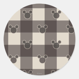 Sticker Rond Souris Mickey Motif carreaux marron