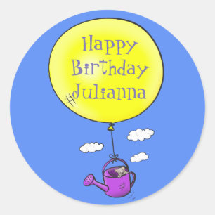 Sticker Rond Souris mignonne dans la canette d'arrosage avec de