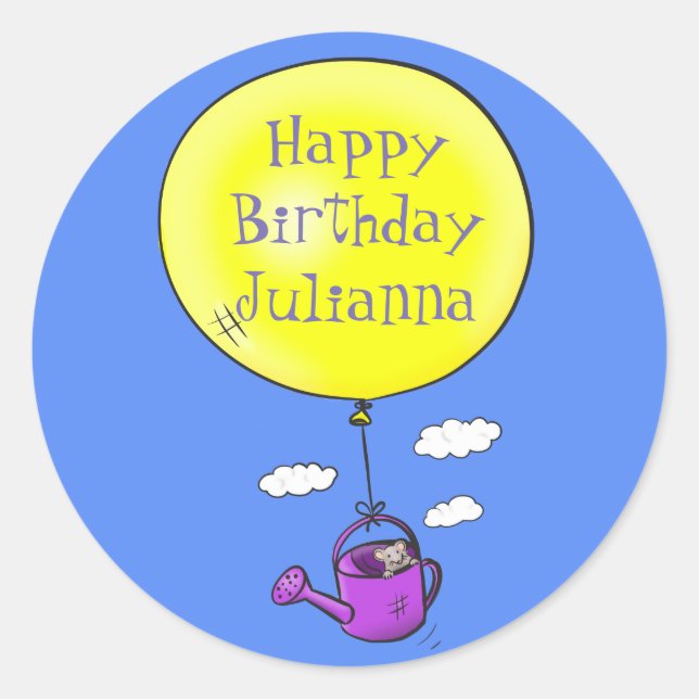 Sticker Rond Souris mignonne dans la canette d'arrosage avec de (Devant)