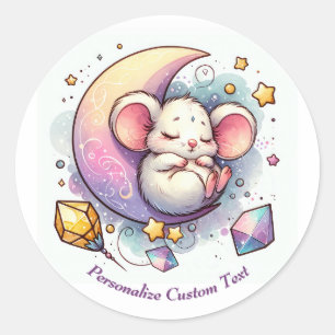 Sticker Rond Souris mignonne personnalisée dormant sur une demi
