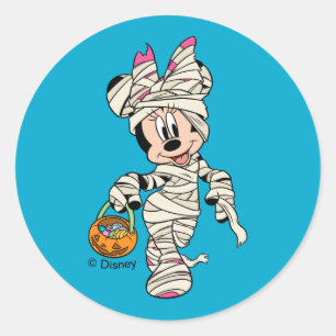 Sticker Rond Souris Minnie Halloween Mummy