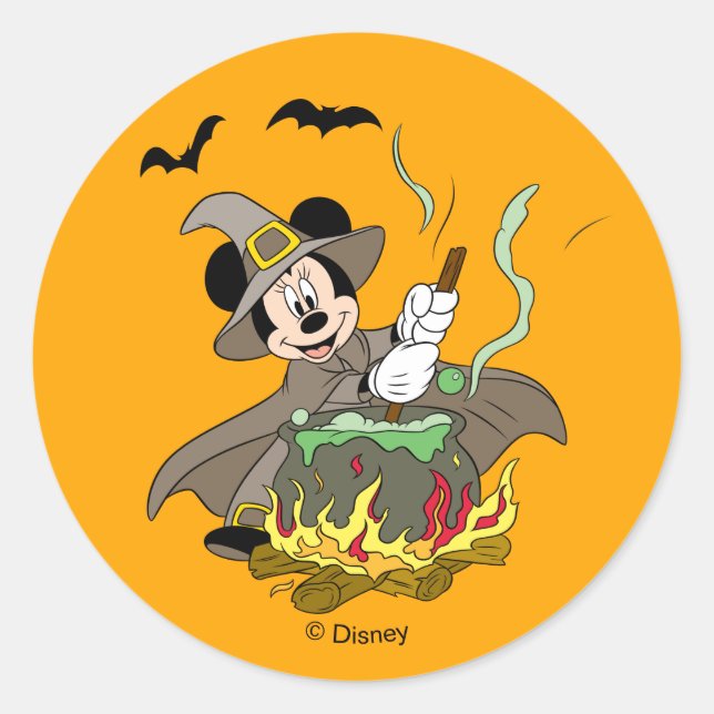 Sticker Rond Souris Minnie Halloween Witch (Devant)