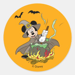 Sticker Rond Souris Minnie Halloween Witch