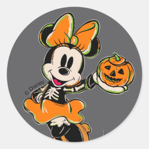 Sticker Rond Souris Minnie vintage Skeleton Costume