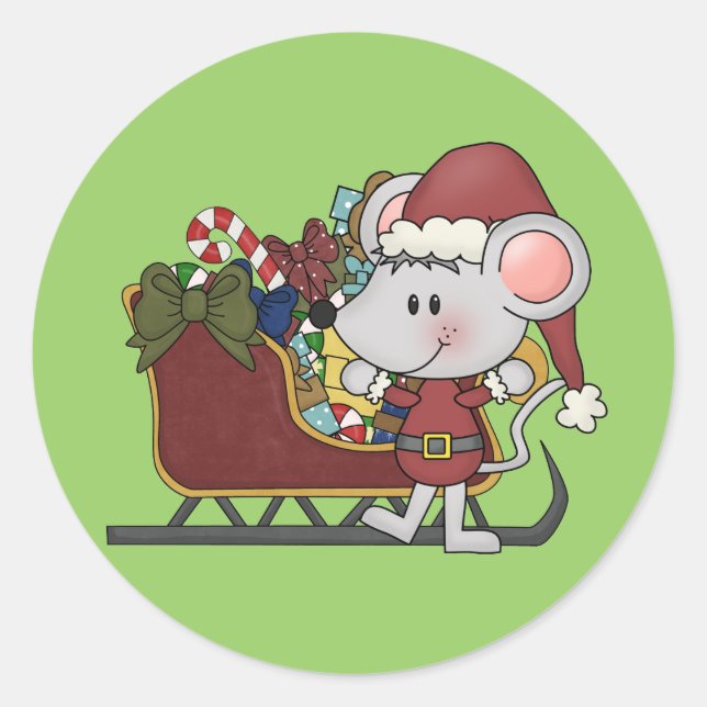 Sticker Rond Souris père Noël Avec Motoneige (Devant)