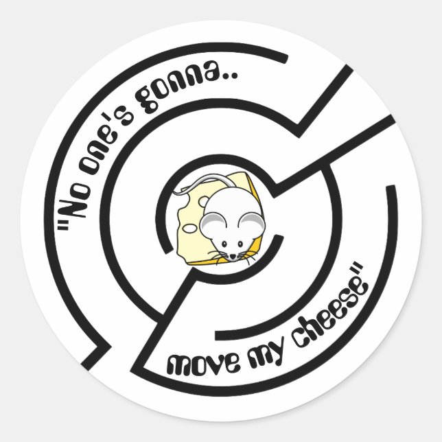 Sticker Rond Souris têtue Cheese Maze Funny (Devant)