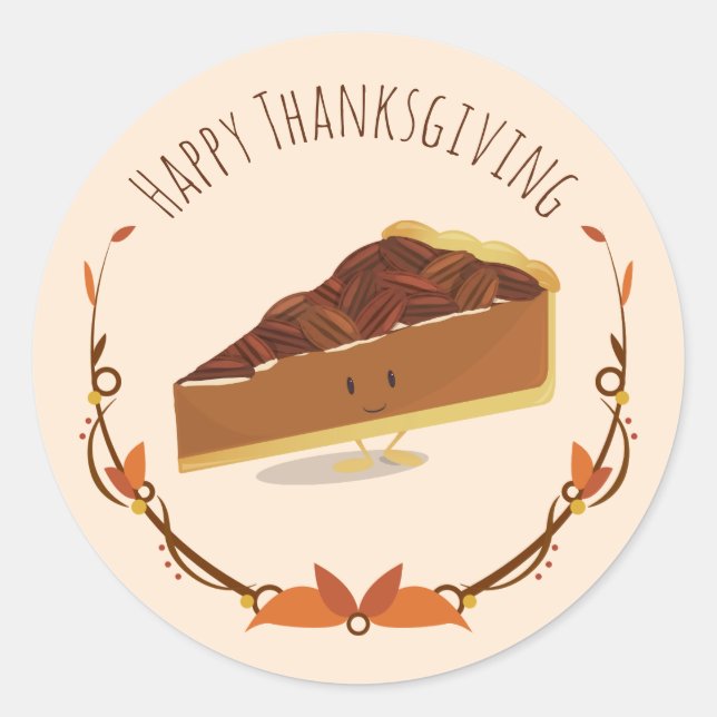 Sticker Rond Souris Thanksgiving Pecan Pie Slice Tan Brown (Devant)