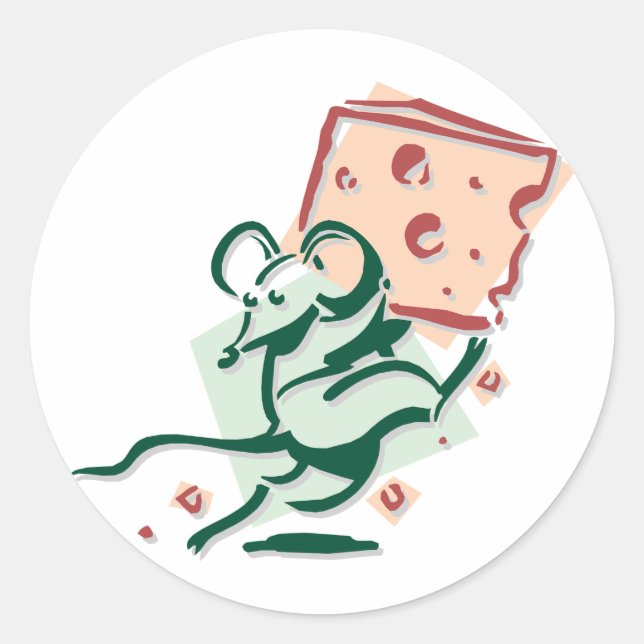 Sticker Rond Souris Volant du Fromage Drôle Rongeur Mignon (Devant)