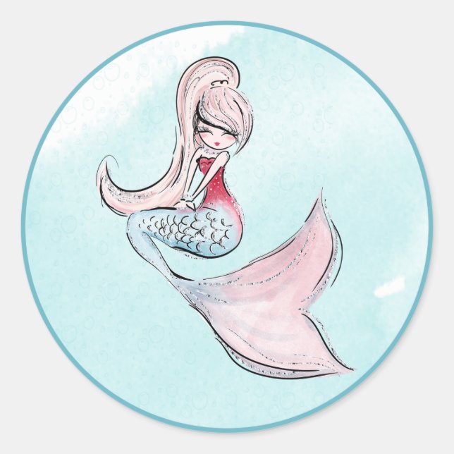 Sticker Rond Sous la fête d'anniversaire de la sirène de mer (Devant)