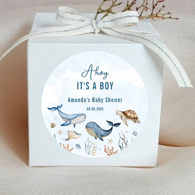 Sticker Rond Sous la mer Ahoy C'est un Baby shower garçon (Créateur téléchargé)